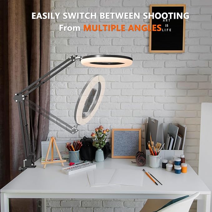 Tomshine Flexible Clamp-on Table Lamp with 8x Magnifier Glass Swing Arm