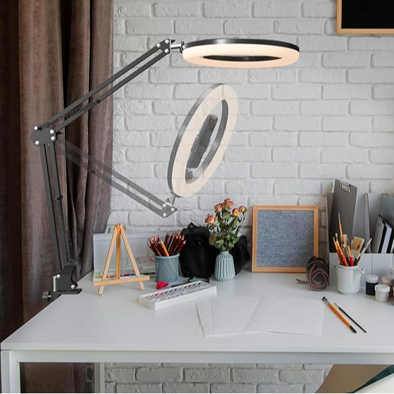 Tomshine Flexible Clamp-on Table Lamp with 8x Magnifier Glass Swing Arm