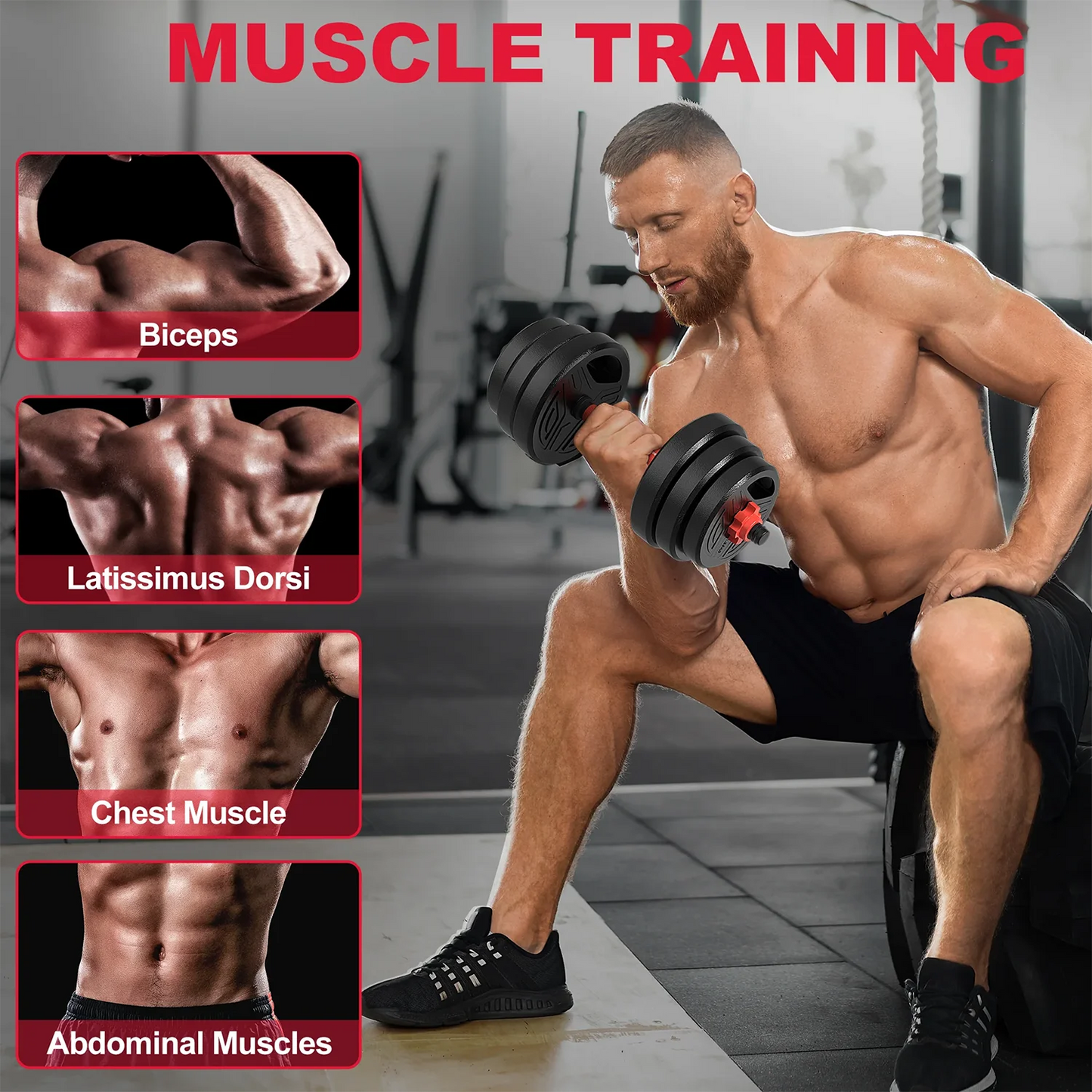 3-in-1 Dumbbells Set 20 kg Adjustable Dumbbells with Extra Barbell Bar