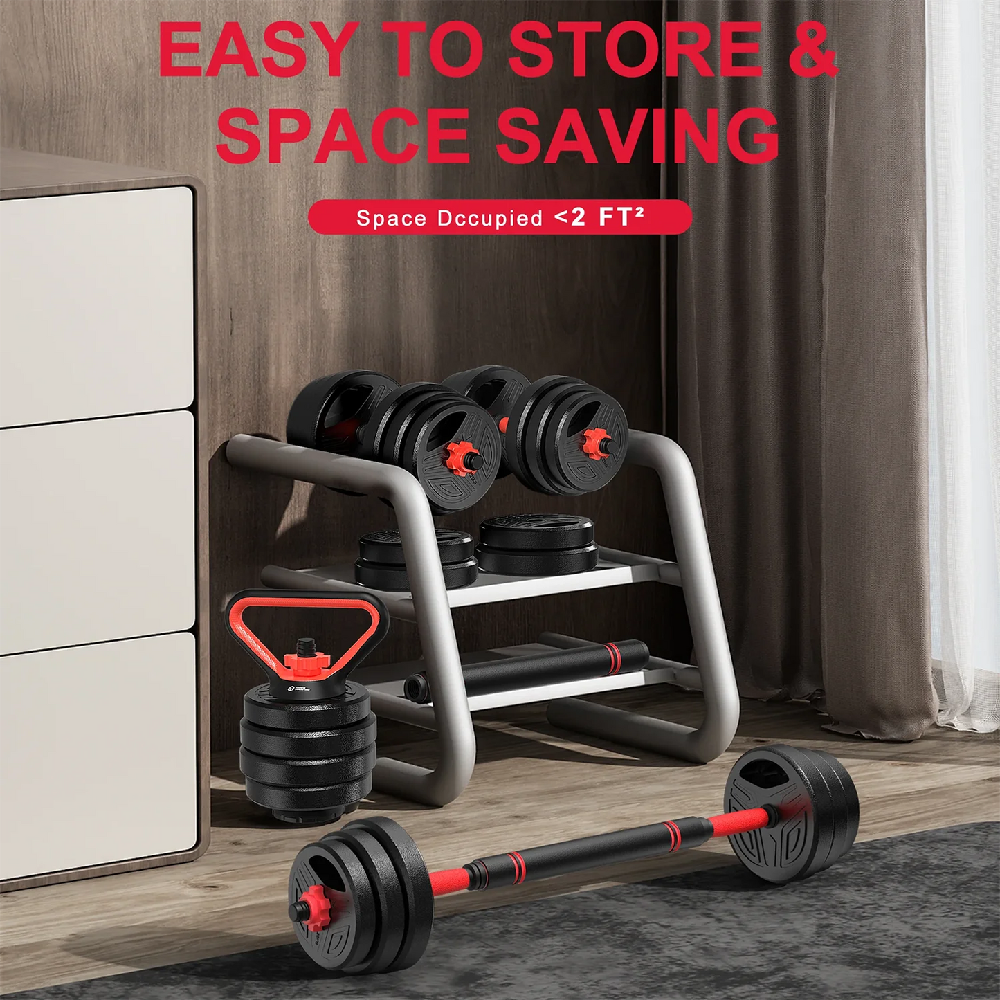3-in-1 Dumbbells Set 20 kg Adjustable Dumbbells with Extra Barbell Bar