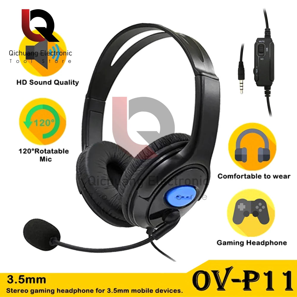 Headphones 3.5mm Wired Gaming Headset Earphones Music For PS4 Play