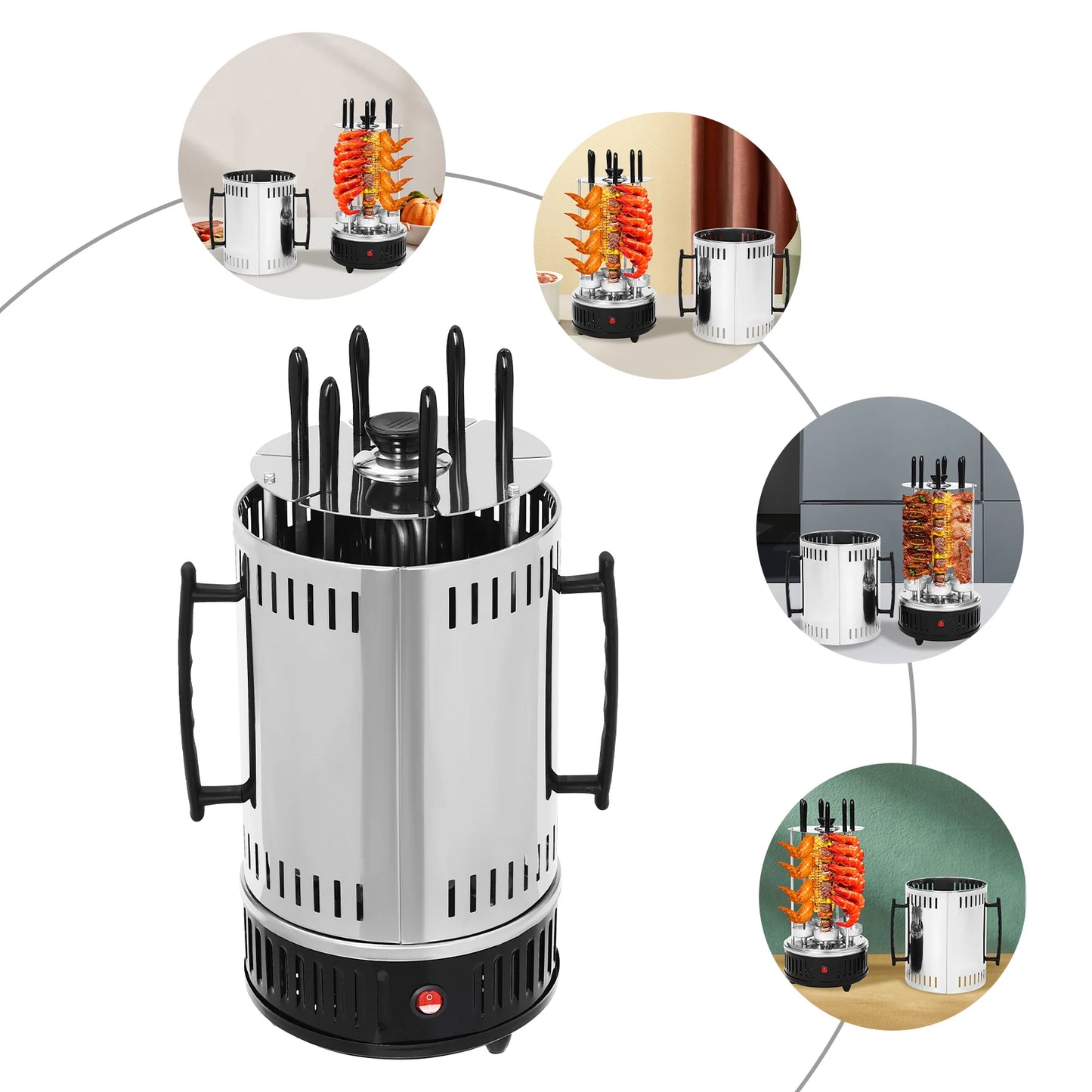Vertical Electric Grill, 1000W Power, Efficient Rotisserie, Anti-Slip Feet