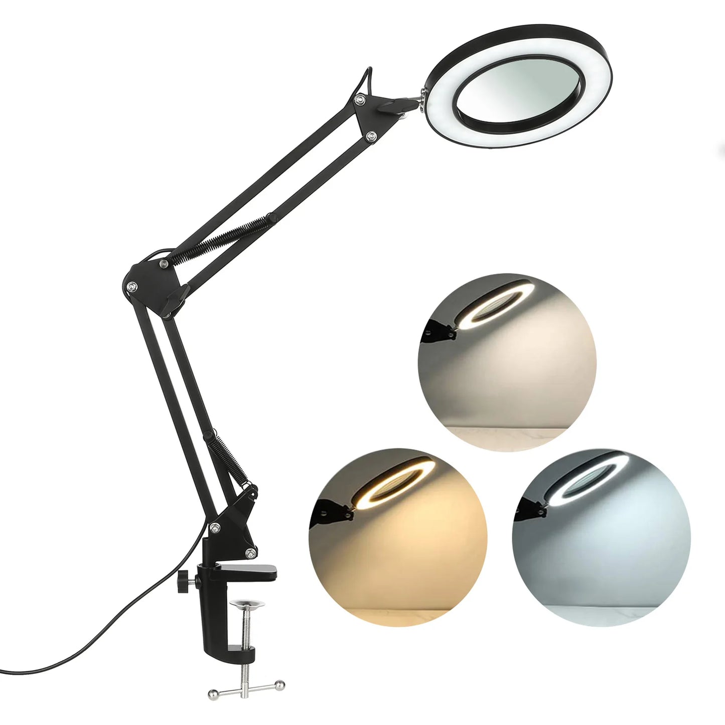 Tomshine Flexible Clamp-on Table Lamp with 8x Magnifier Glass Swing Arm