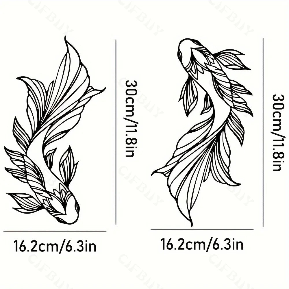 2pcs Koi Metal Wall Art, Fish School Home Interior Wall Decoration, Living Room