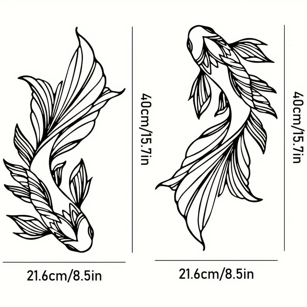 2pcs Koi Metal Wall Art, Fish School Home Interior Wall Decoration, Living Room