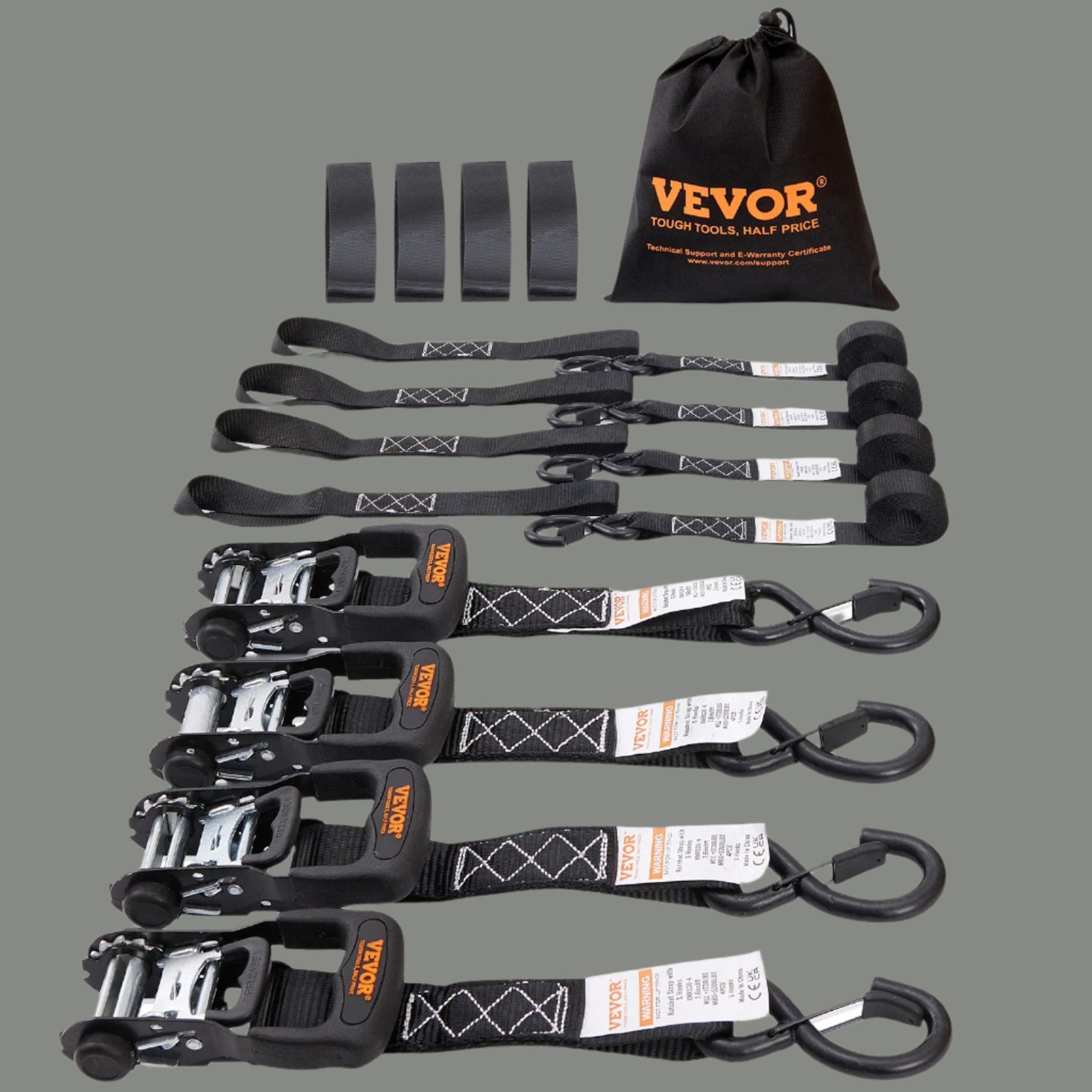 VEVOR 4pcs Trailer Ratchet Tie Down Straps with Padded Handles Hook Brake
