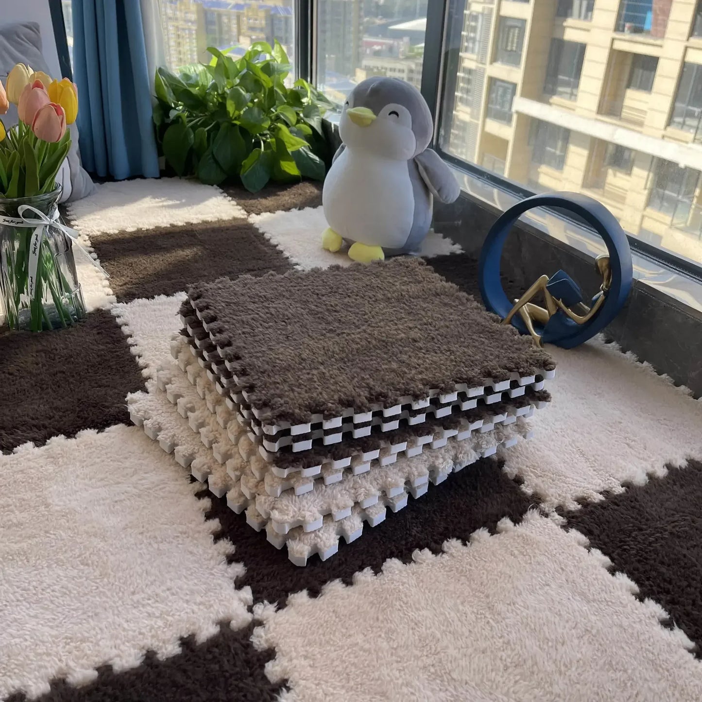 5-20 Pcs Plush Puzzle Foam Floor Mat, Soft Fluffy Interlocking Square Foam