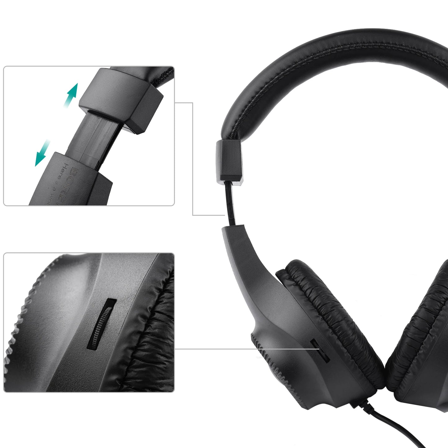 Wired Stereo Monitor Headphones Over-ear Headset with 50mm Driver 6.5mm