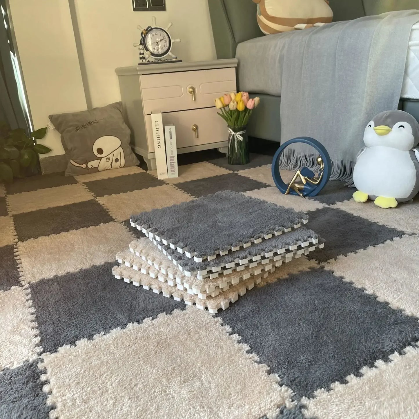 5-20 Pcs Plush Puzzle Foam Floor Mat, Soft Fluffy Interlocking Square Foam
