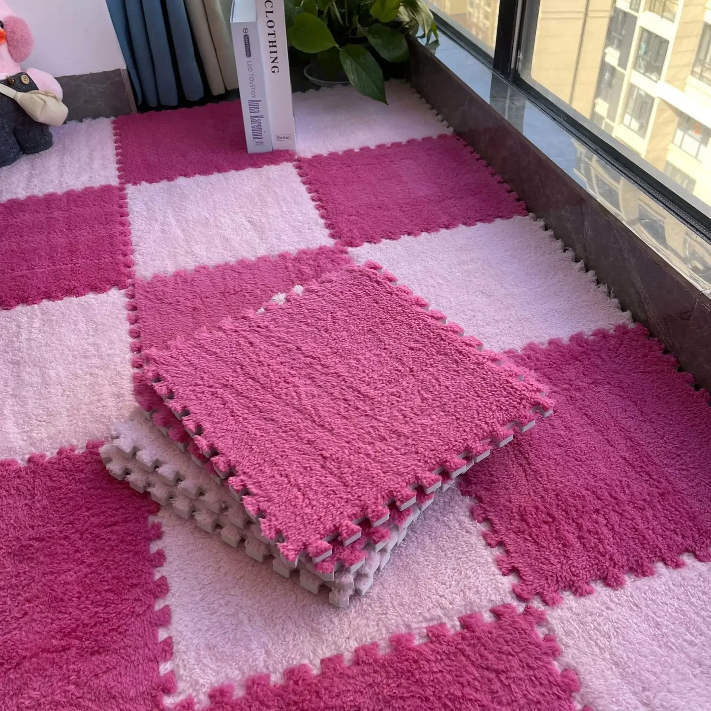 5-20 Pcs Plush Puzzle Foam Floor Mat, Soft Fluffy Interlocking Square Foam