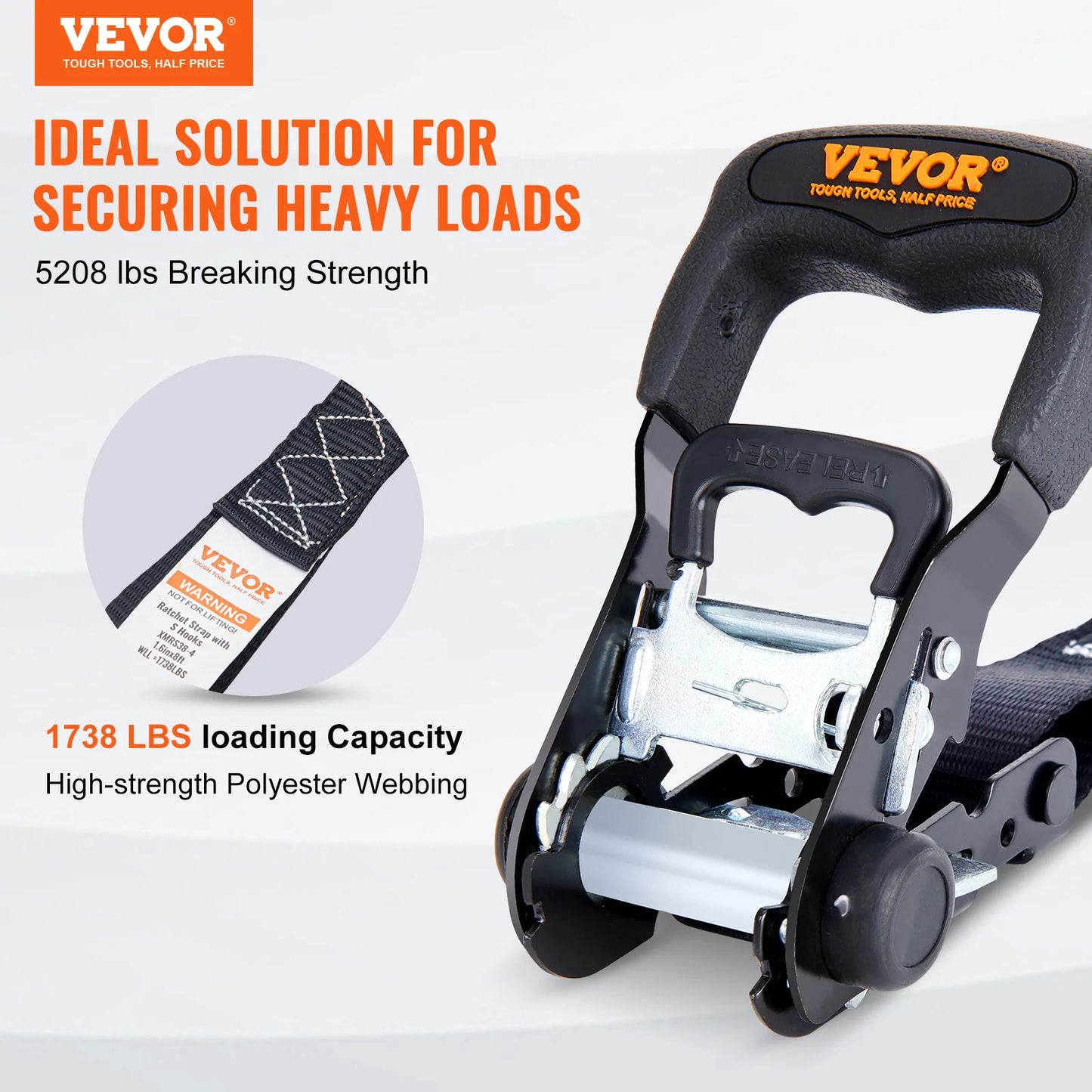 VEVOR 4pcs Trailer Ratchet Tie Down Straps with Padded Handles Hook Brake