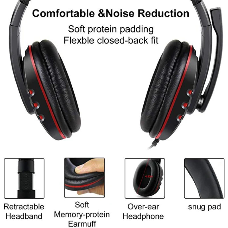 Gaming Headset 3.5mm Wired Over-Head Gamer Headphone With Microphone
