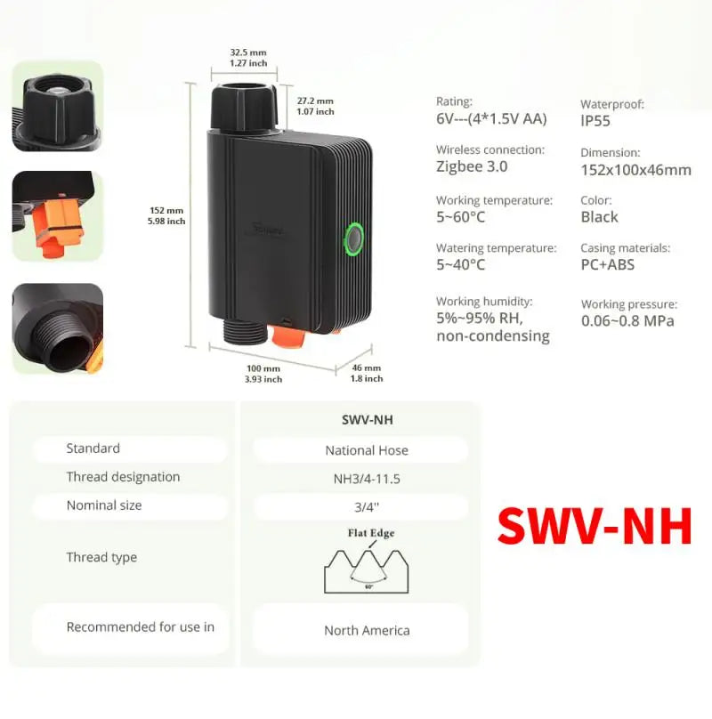 SONOFF SWV Water Valve Zigbee Faucet Smart Irrigation Controller Systerm Timer