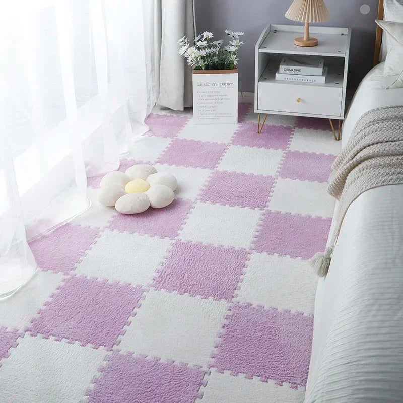 5-20 Pcs Plush Puzzle Foam Floor Mat, Soft Fluffy Interlocking Square Foam