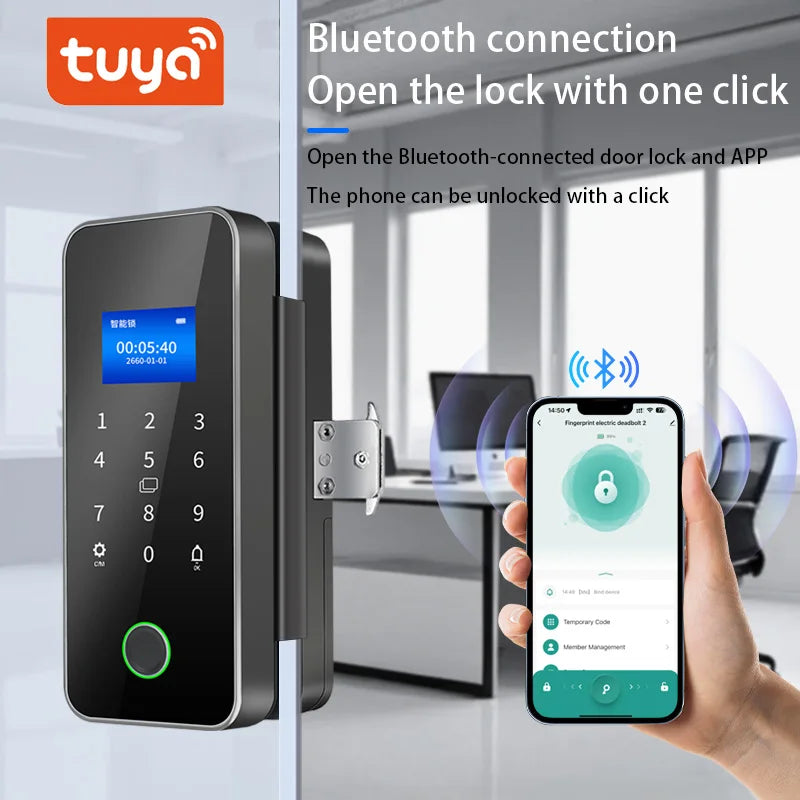 Tuya Bluetooth Biometric Glass Door Smart Lock