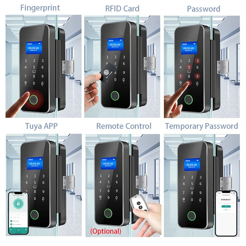 Tuya Bluetooth Biometric Glass Door Smart Lock