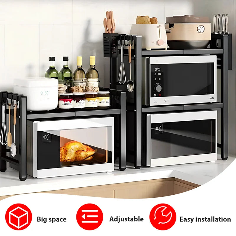 Microwave Oven Rack Seasoning Shelf Bilayer Oven Storage Rack Retractable