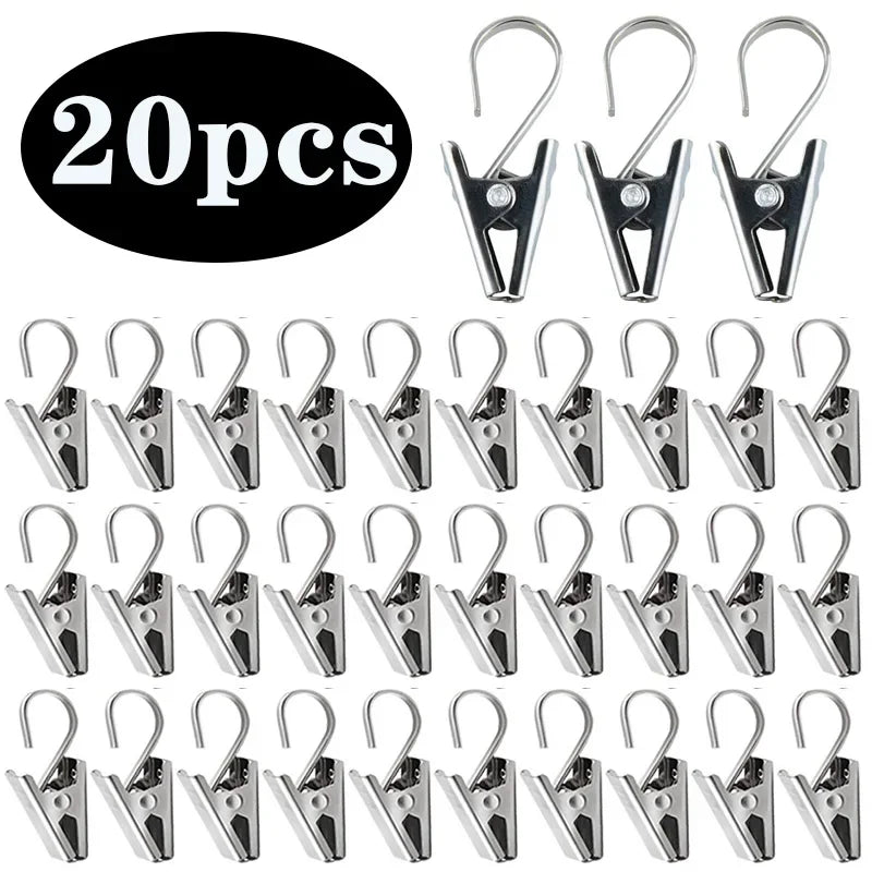 20pcs Stainless Steel Curtain Clips with Hook Sturdy and Durable Window Curtain