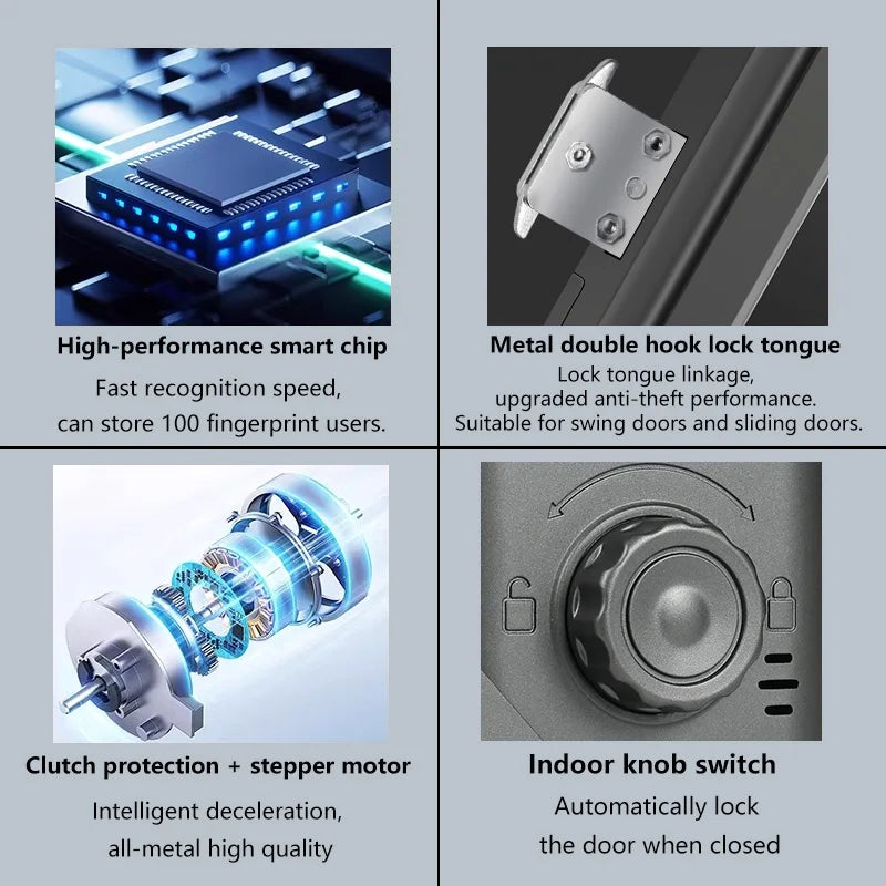 Tuya Bluetooth Biometric Glass Door Smart Lock