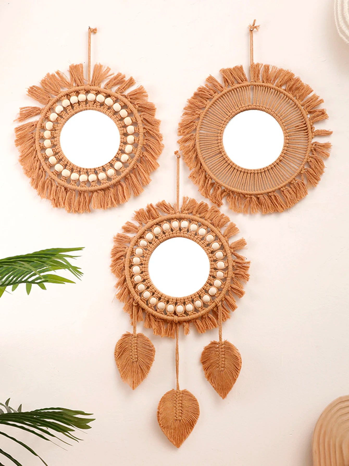 Round Wall Mirrors Room Decor Hand Woven Decorative Mirror Wall Hanging