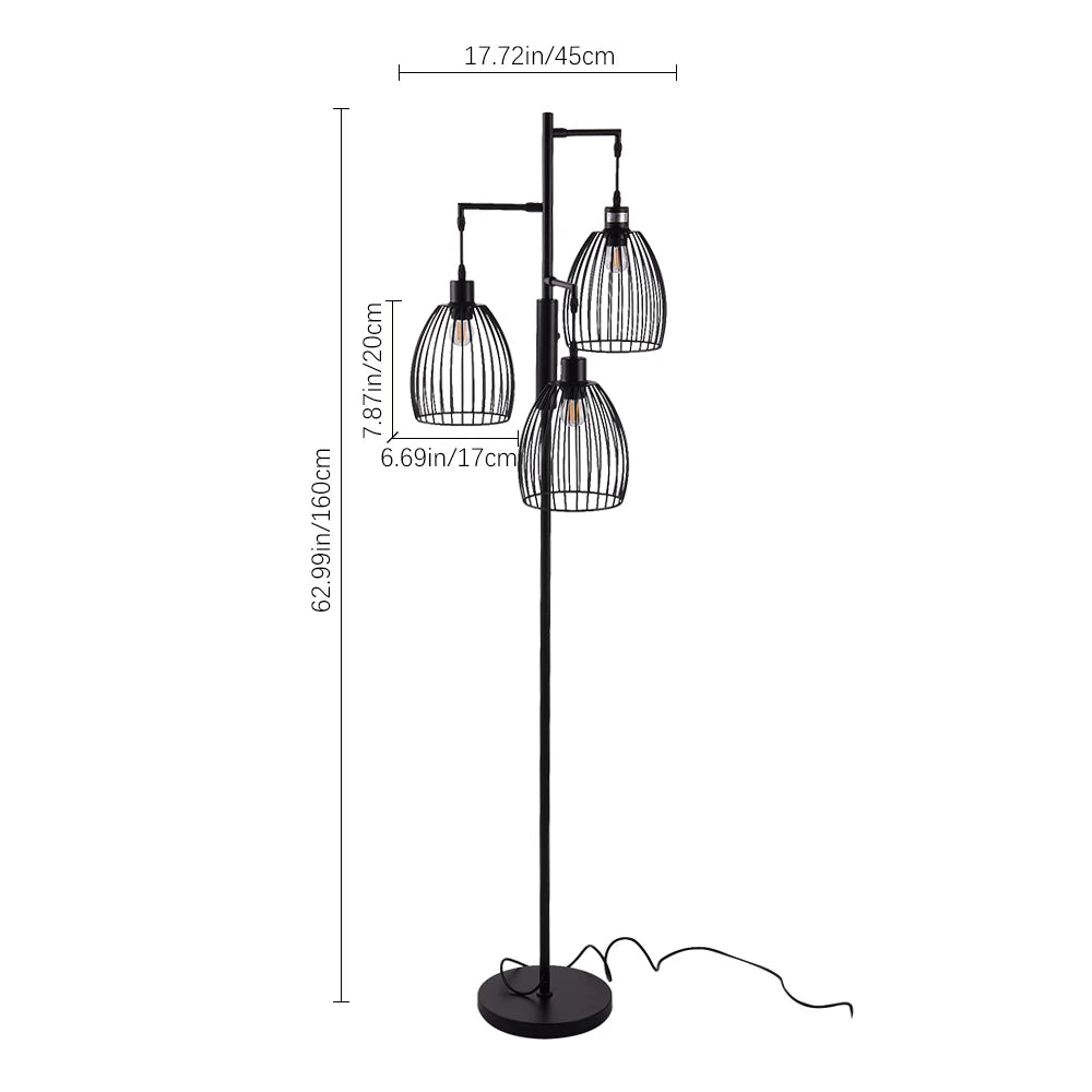 KOMORE Black Modern Industrial Style 3-head Floor Lamp with Irregular Shade