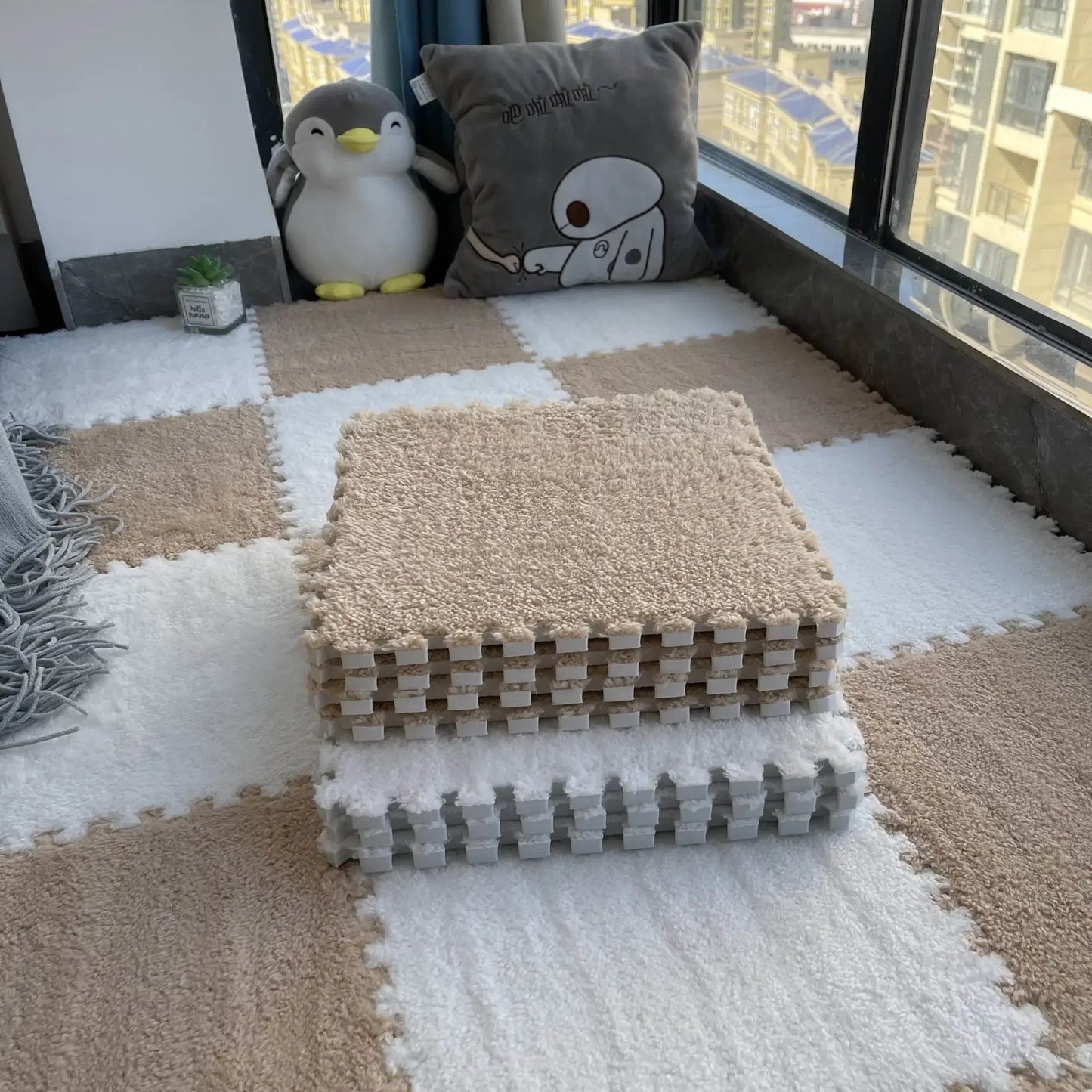 5-20 Pcs Plush Puzzle Foam Floor Mat, Soft Fluffy Interlocking Square Foam