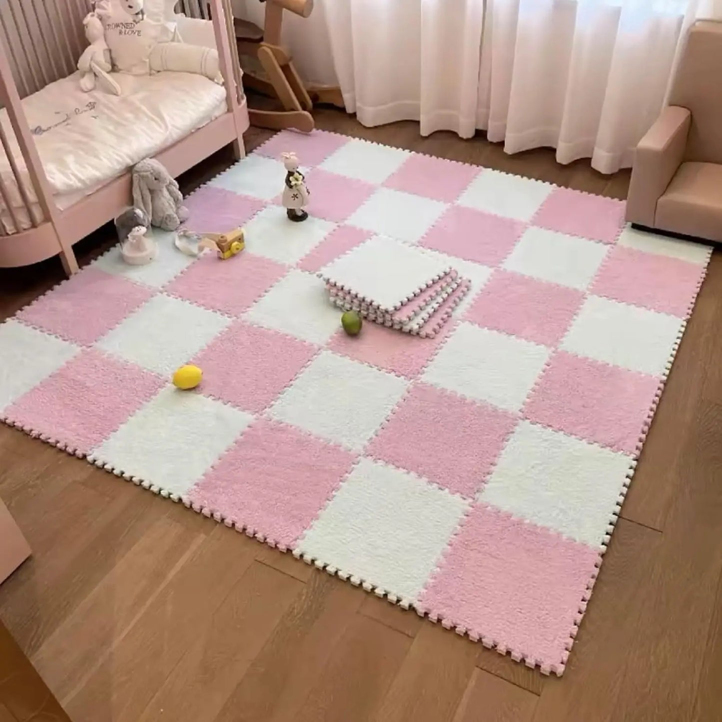 5-20 Pcs Plush Puzzle Foam Floor Mat, Soft Fluffy Interlocking Square Foam
