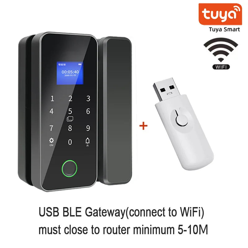 Tuya Bluetooth Biometric Glass Door Smart Lock