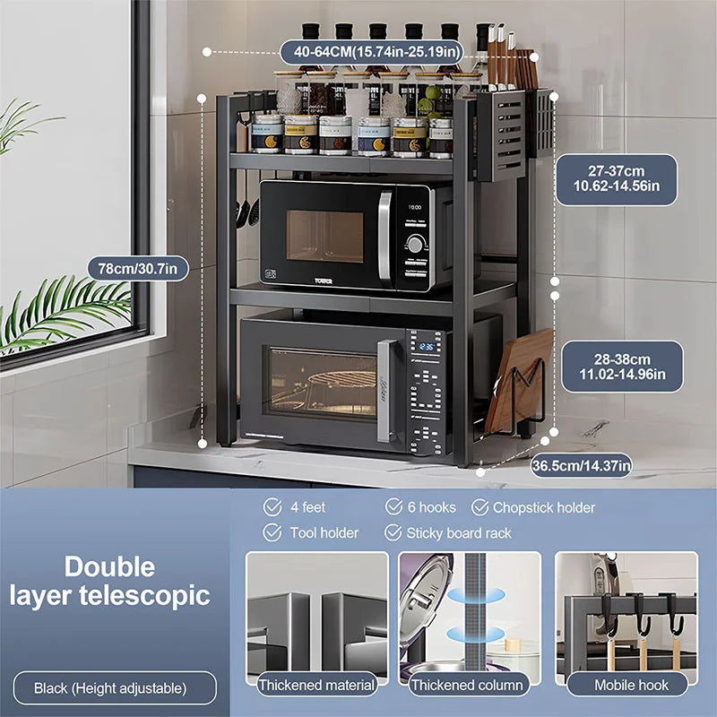 Microwave Oven Rack Seasoning Shelf Bilayer Oven Storage Rack Retractable