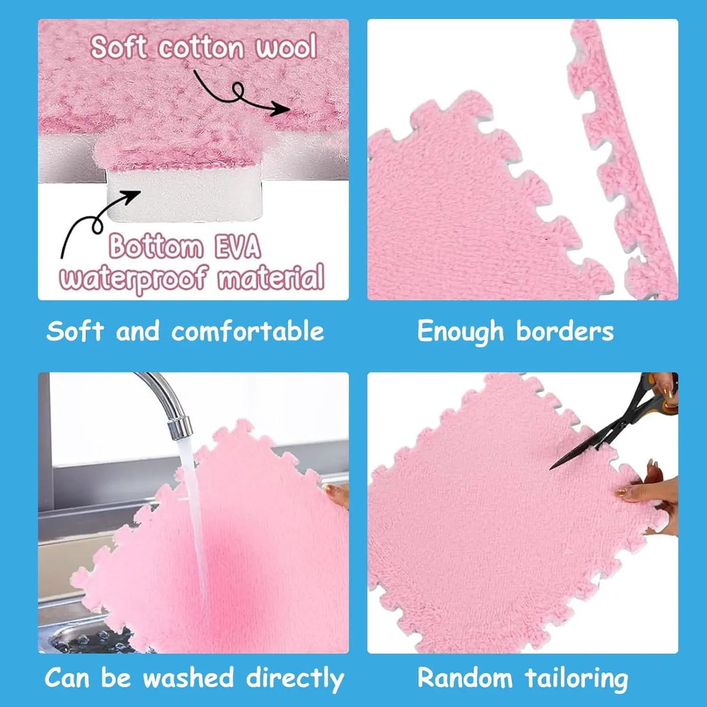 5-20 Pcs Plush Puzzle Foam Floor Mat, Soft Fluffy Interlocking Square Foam
