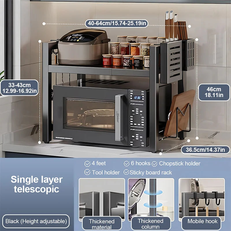 Microwave Oven Rack Seasoning Shelf Bilayer Oven Storage Rack Retractable