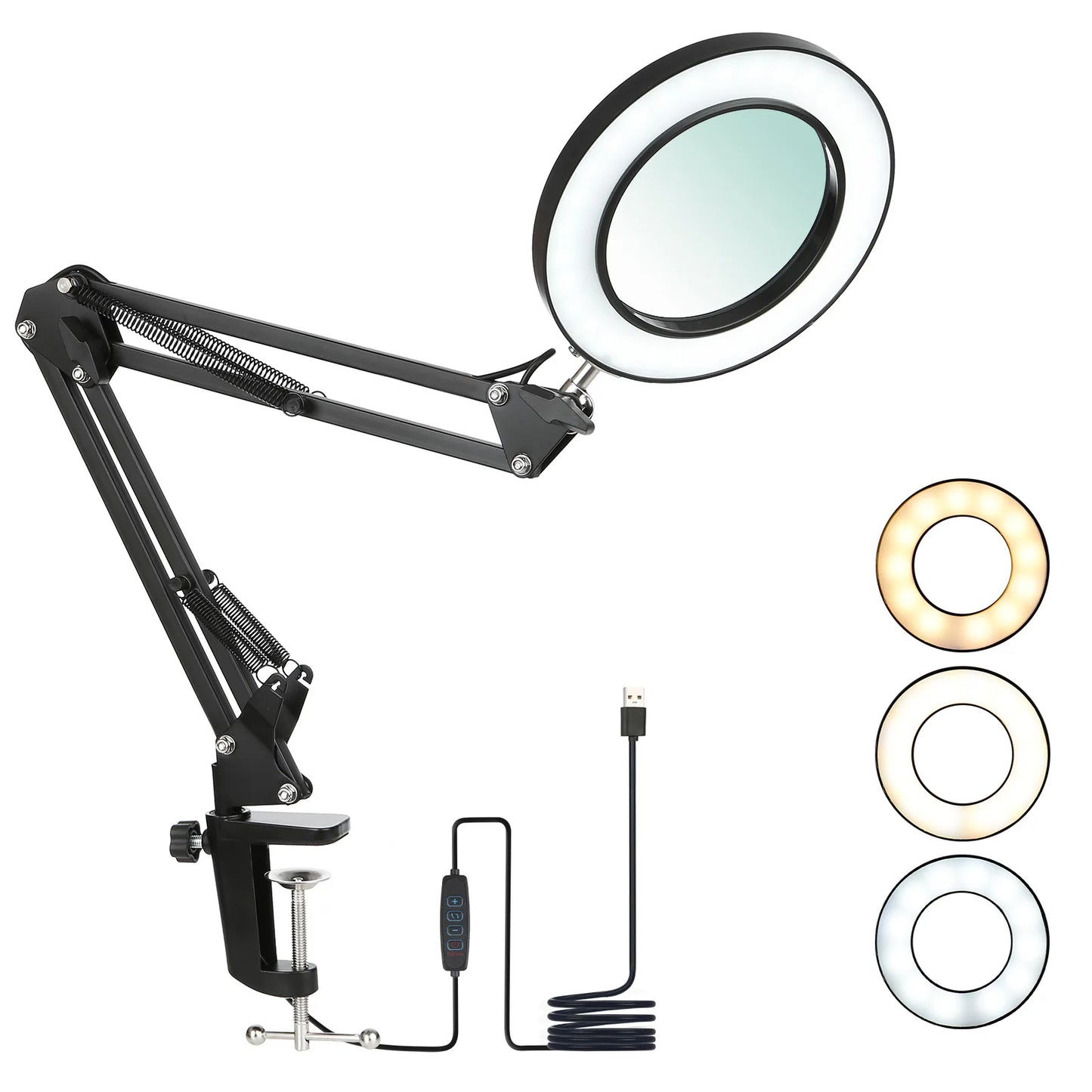 Tomshine Flexible Clamp-on Table Lamp with 8x Magnifier Glass Swing Arm