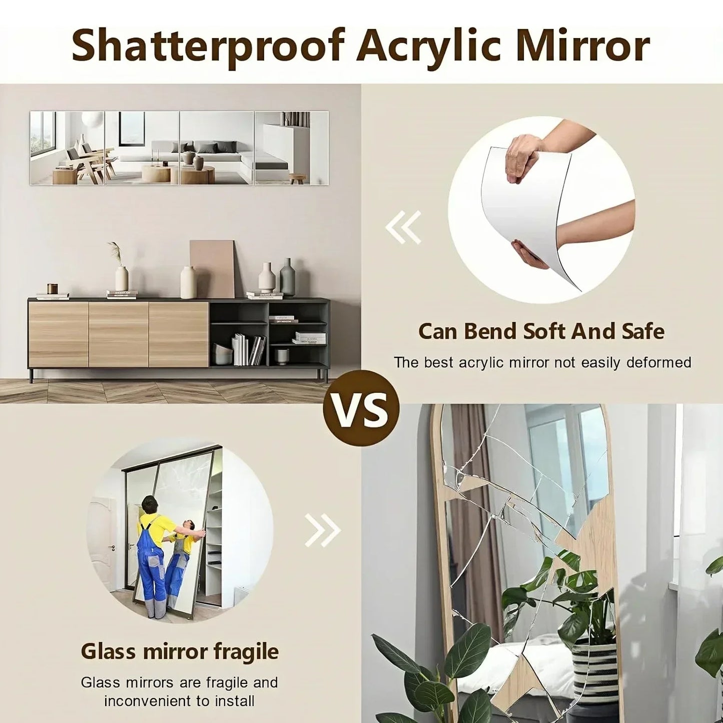 Flexible Acrylic Wall Mirrors Adhesive Mirror Sticker for Home