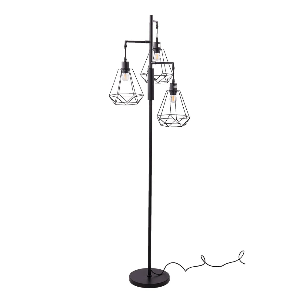 KOMORE Black Modern Industrial Style 3-head Floor Lamp with Irregular Shade