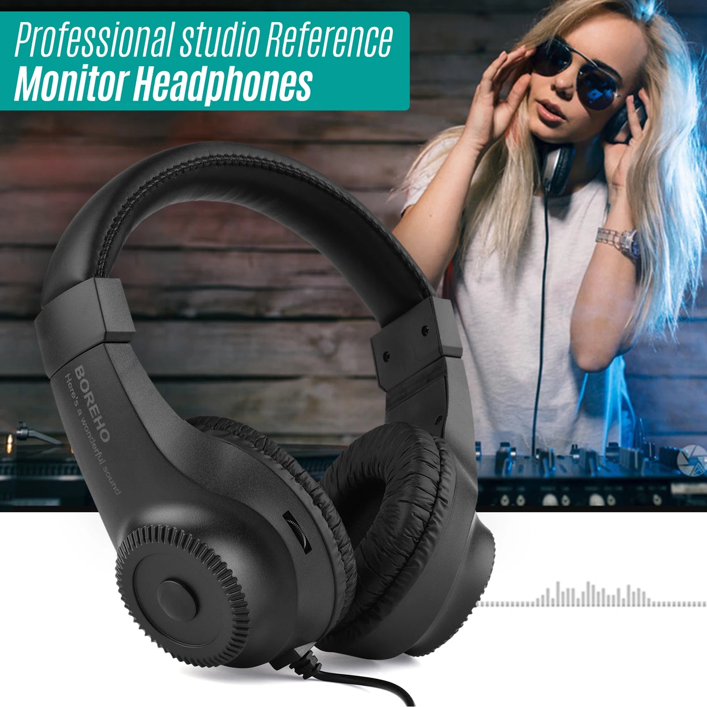 Wired Stereo Monitor Headphones Over-ear Headset with 50mm Driver 6.5mm