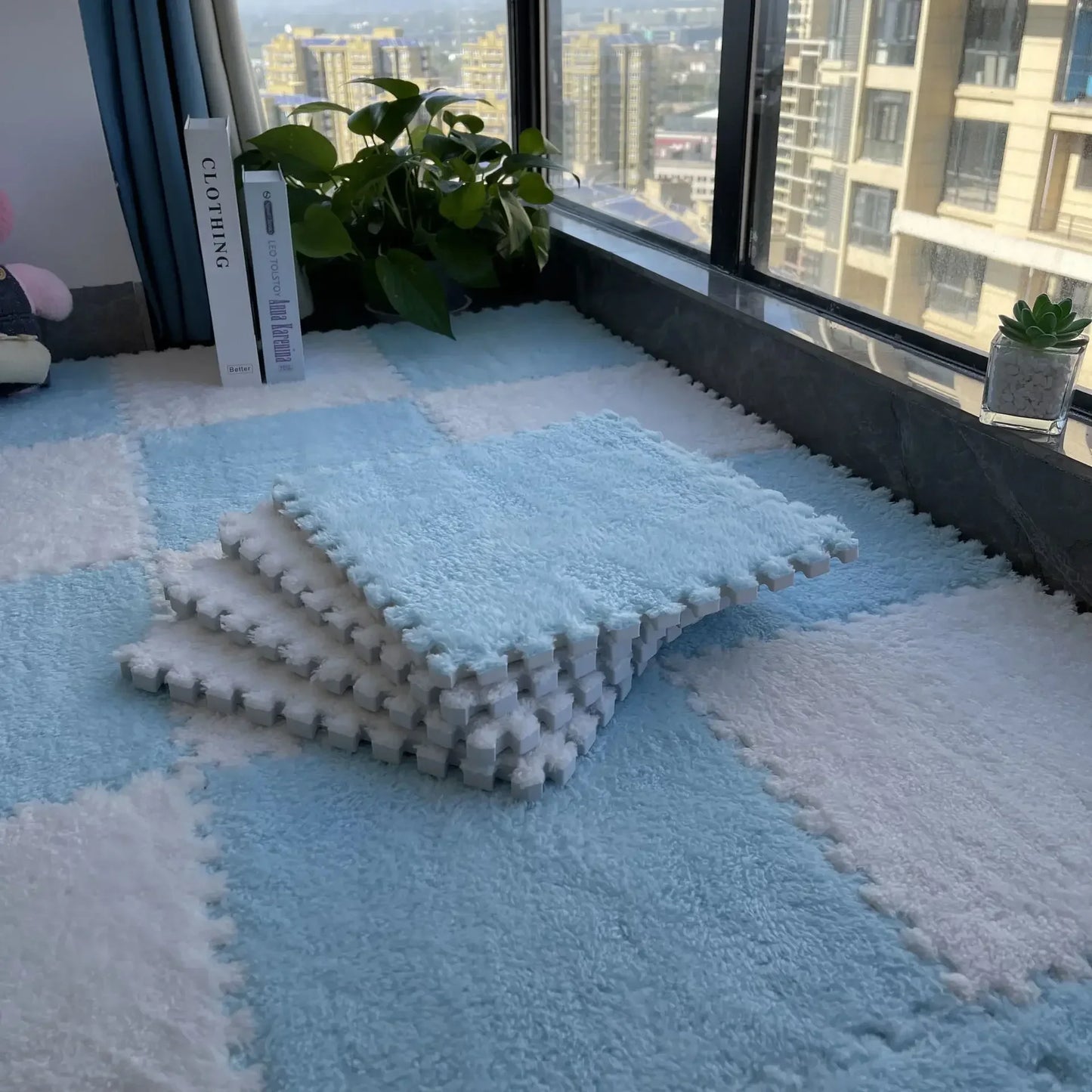 5-20 Pcs Plush Puzzle Foam Floor Mat, Soft Fluffy Interlocking Square Foam