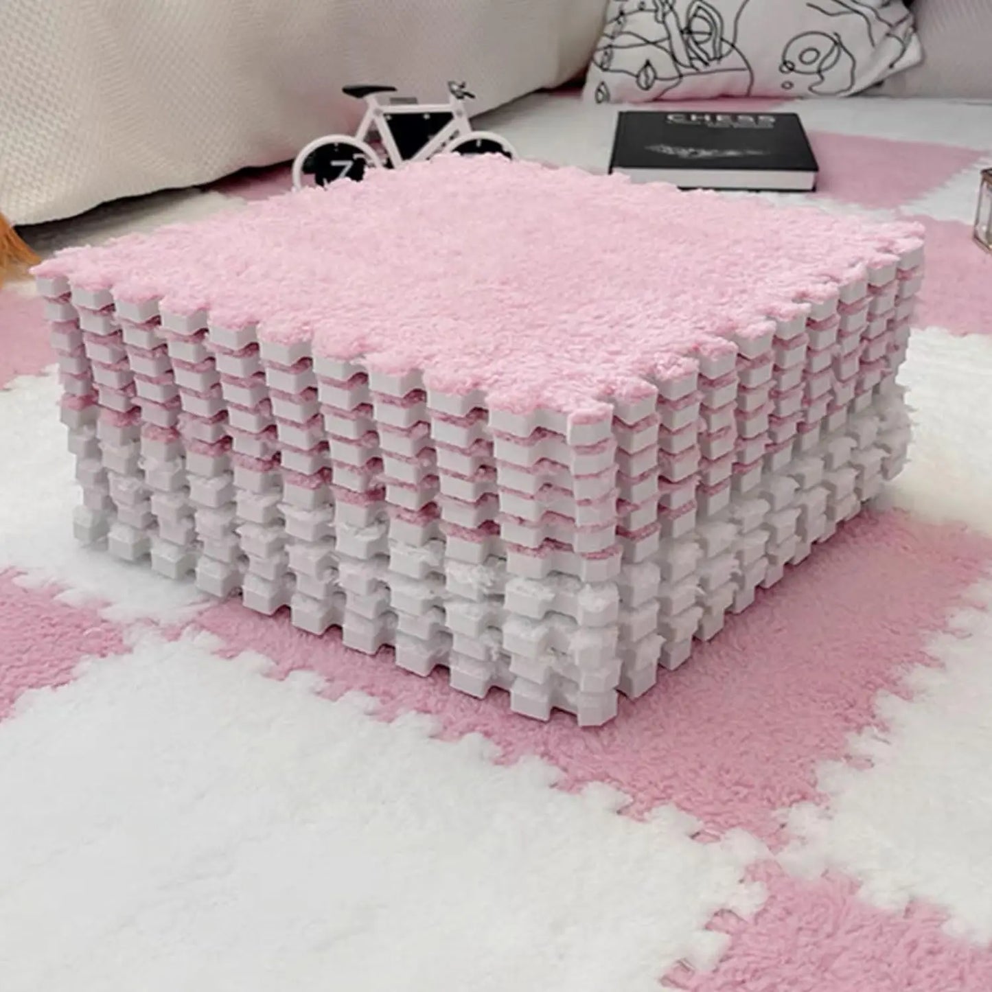 5-20 Pcs Plush Puzzle Foam Floor Mat, Soft Fluffy Interlocking Square Foam