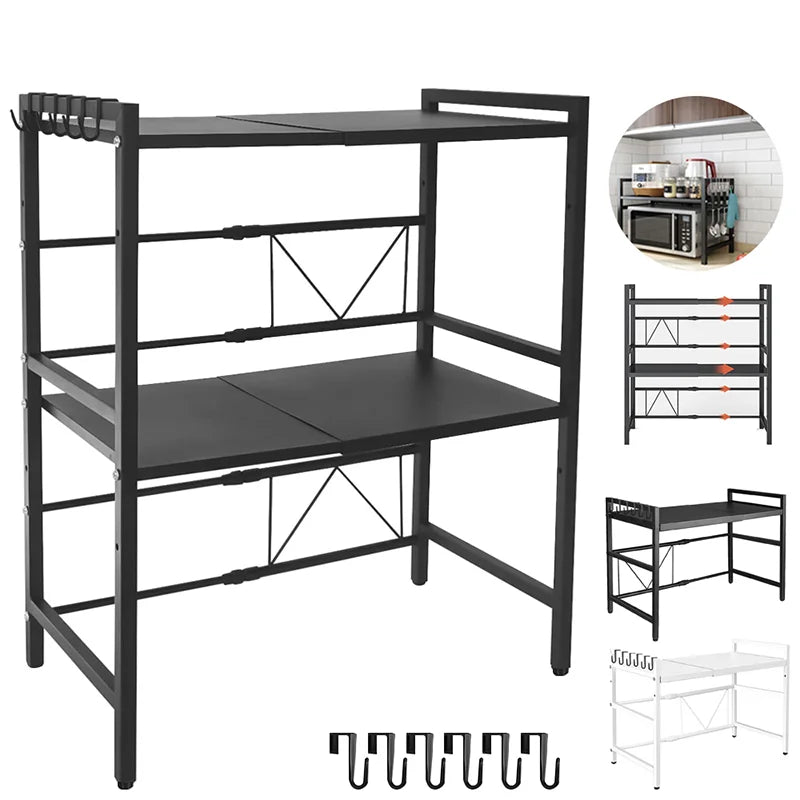 Microwave Oven Rack Seasoning Shelf Bilayer Oven Storage Rack Retractable