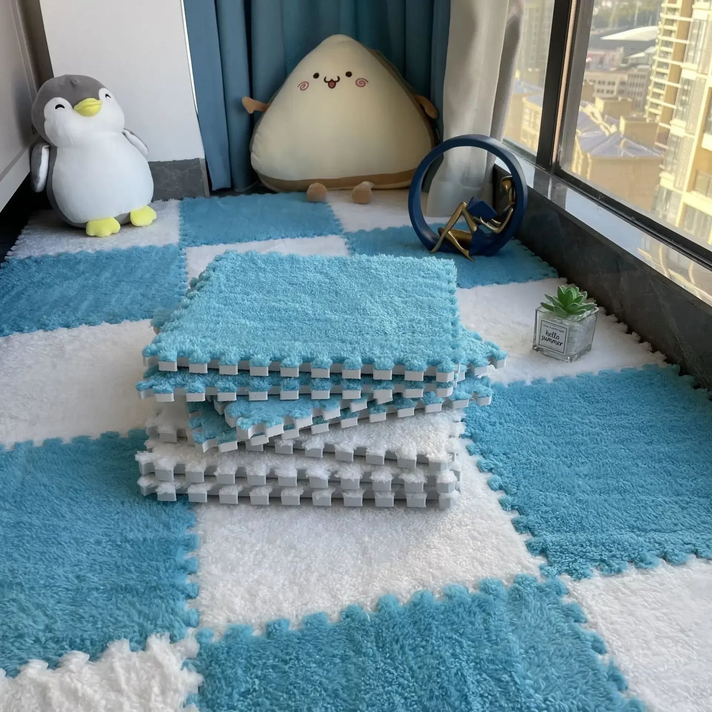 5-20 Pcs Plush Puzzle Foam Floor Mat, Soft Fluffy Interlocking Square Foam