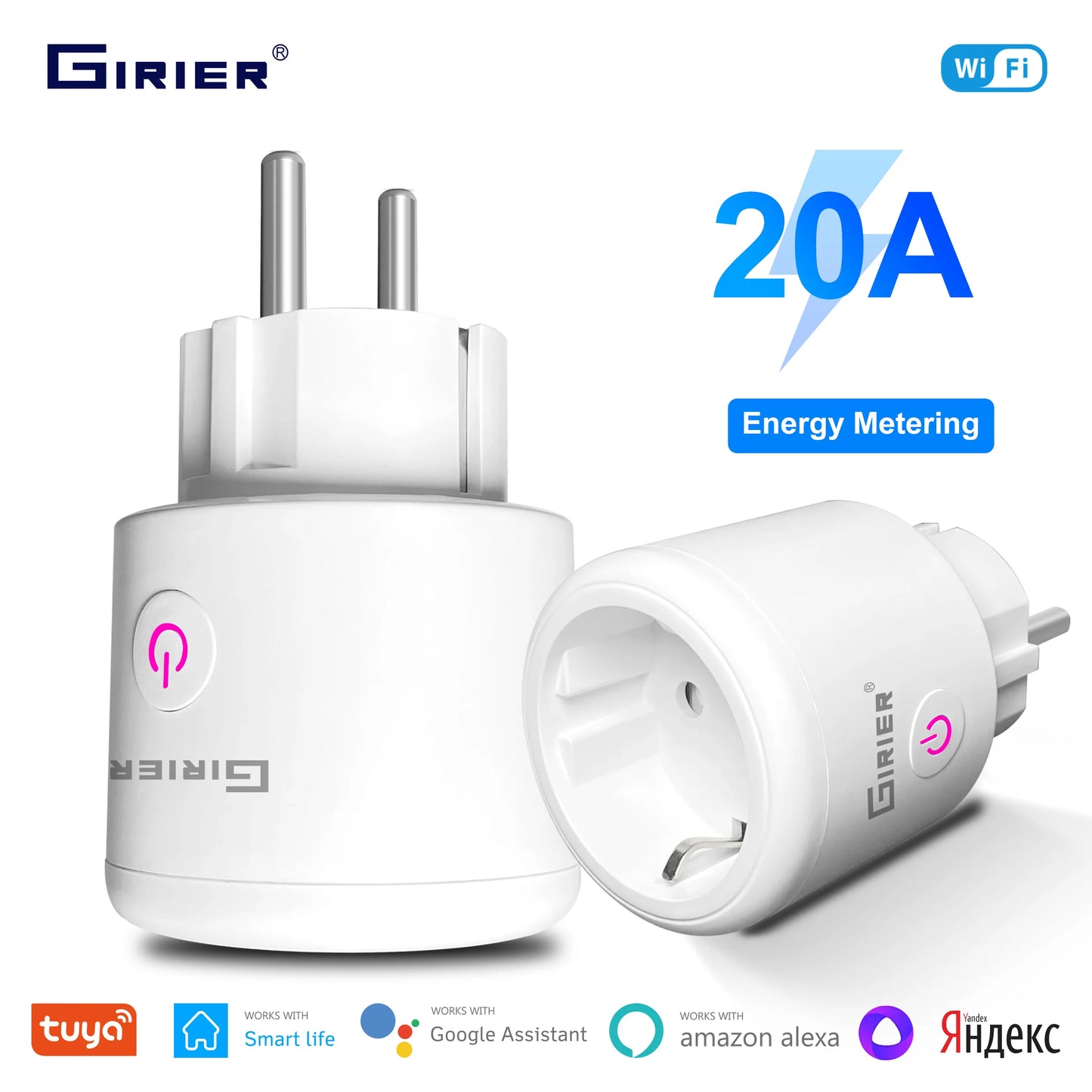 GIRIER Tuya Smart Wifi Plug EU with Power Monitoring 20A Smart Socket