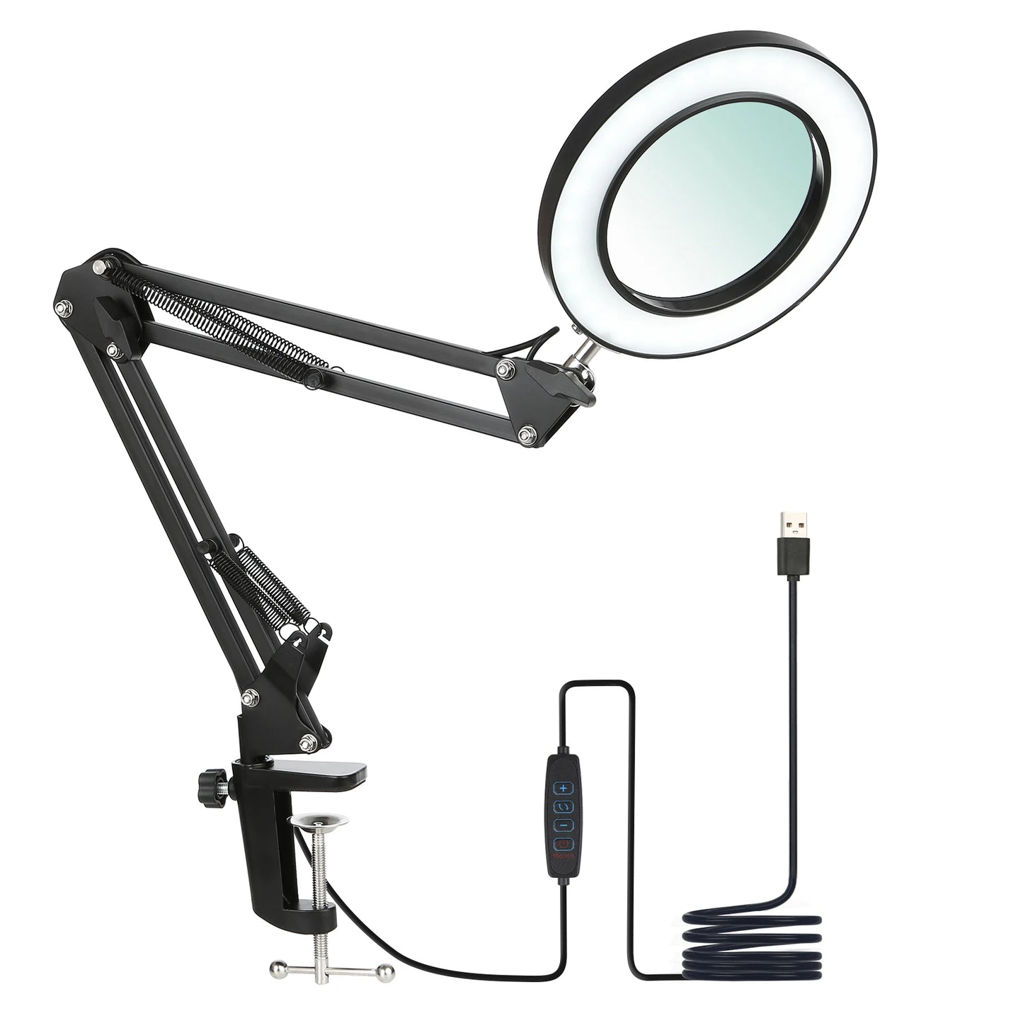 Tomshine Flexible Clamp-on Table Lamp with 8x Magnifier Glass Swing Arm