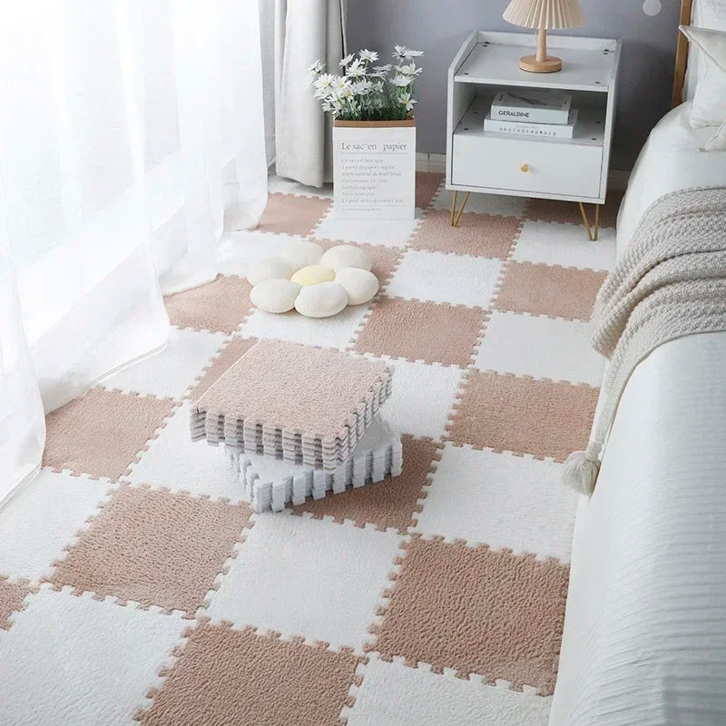 5-20 Pcs Plush Puzzle Foam Floor Mat, Soft Fluffy Interlocking Square Foam