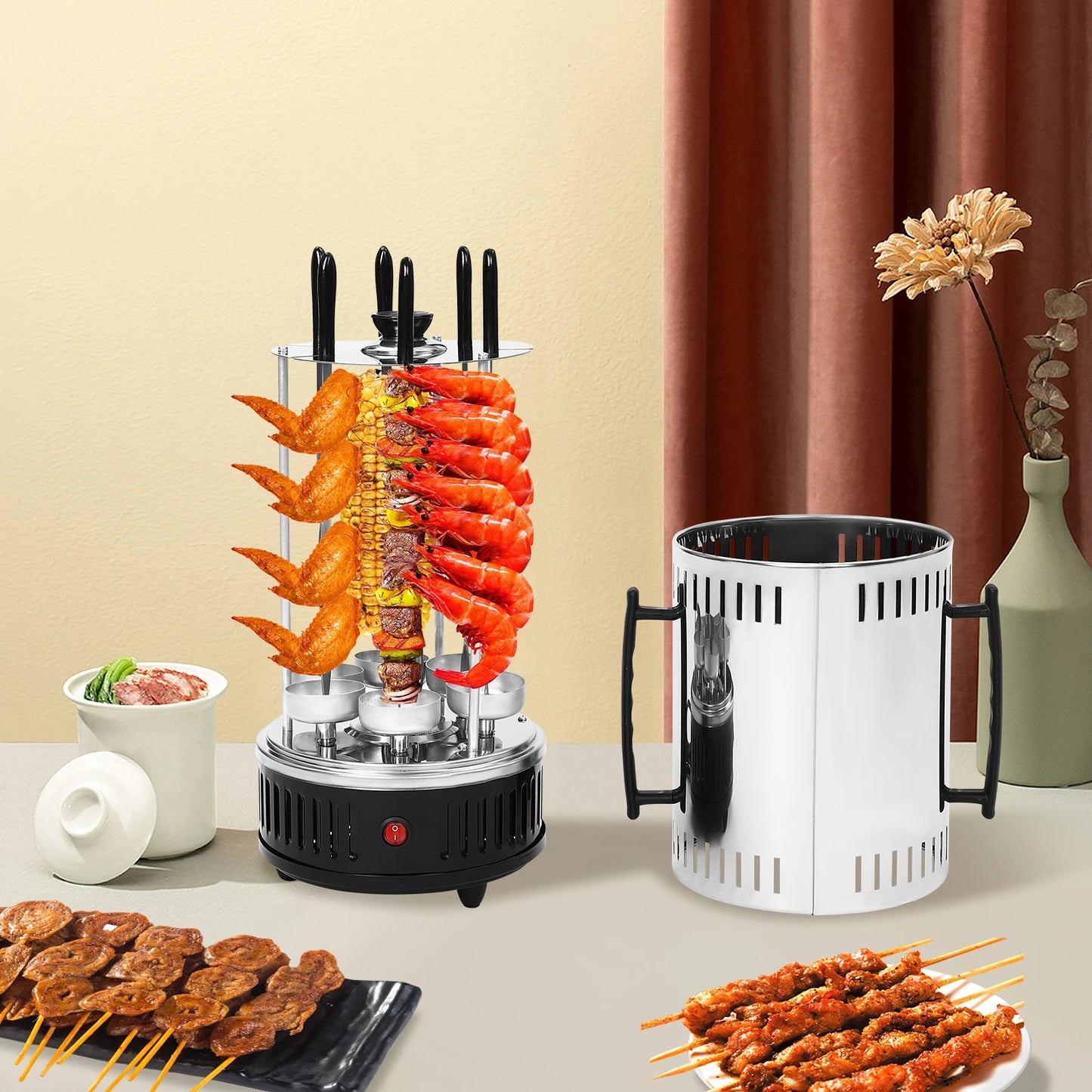 Vertical Electric Grill, 1000W Power, Efficient Rotisserie, Anti-Slip Feet
