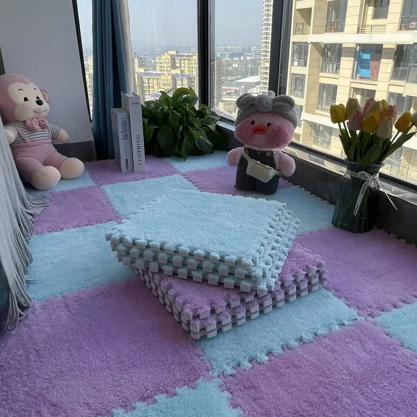 5-20 Pcs Plush Puzzle Foam Floor Mat, Soft Fluffy Interlocking Square Foam