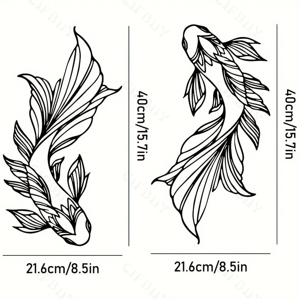 2pcs Koi Metal Wall Art, Fish School Home Interior Wall Decoration, Living Room