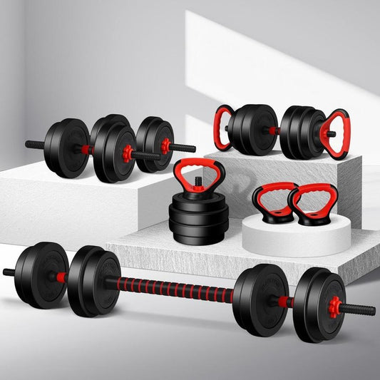 3-in-1 Dumbbells Set 20 kg Adjustable Dumbbells with Extra Barbell Bar