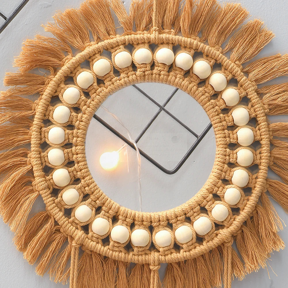 Round Wall Mirrors Room Decor Hand Woven Decorative Mirror Wall Hanging