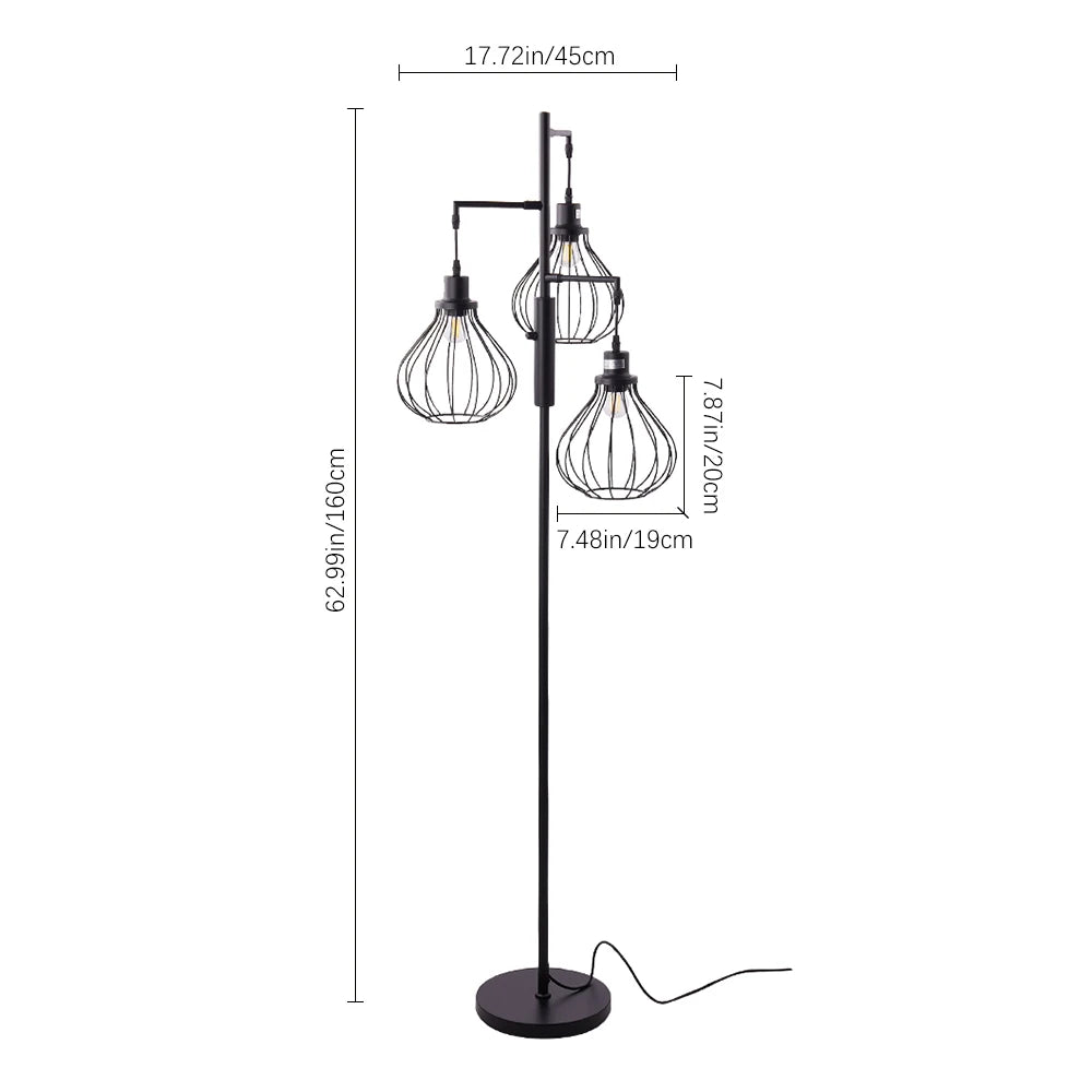 KOMORE Black Modern Industrial Style 3-head Floor Lamp with Irregular Shade