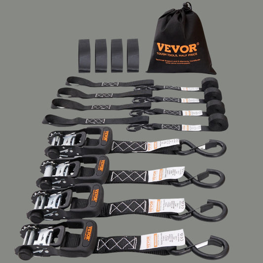 VEVOR 4pcs Trailer Ratchet Tie Down Straps with Padded Handles Hook Brake