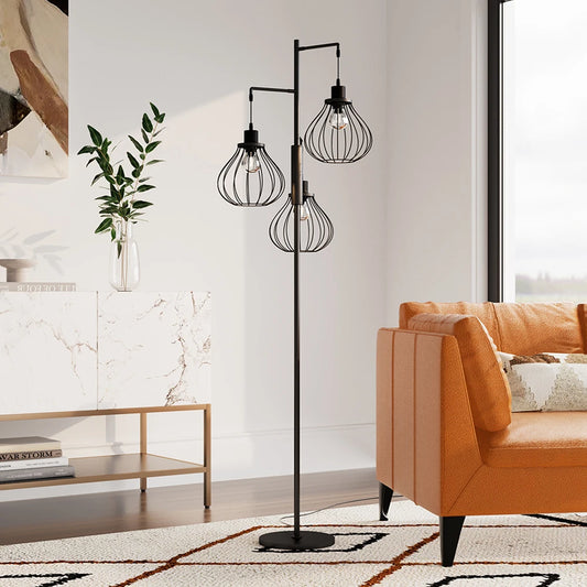 KOMORE Black Modern Industrial Style 3-head Floor Lamp with Irregular Shade